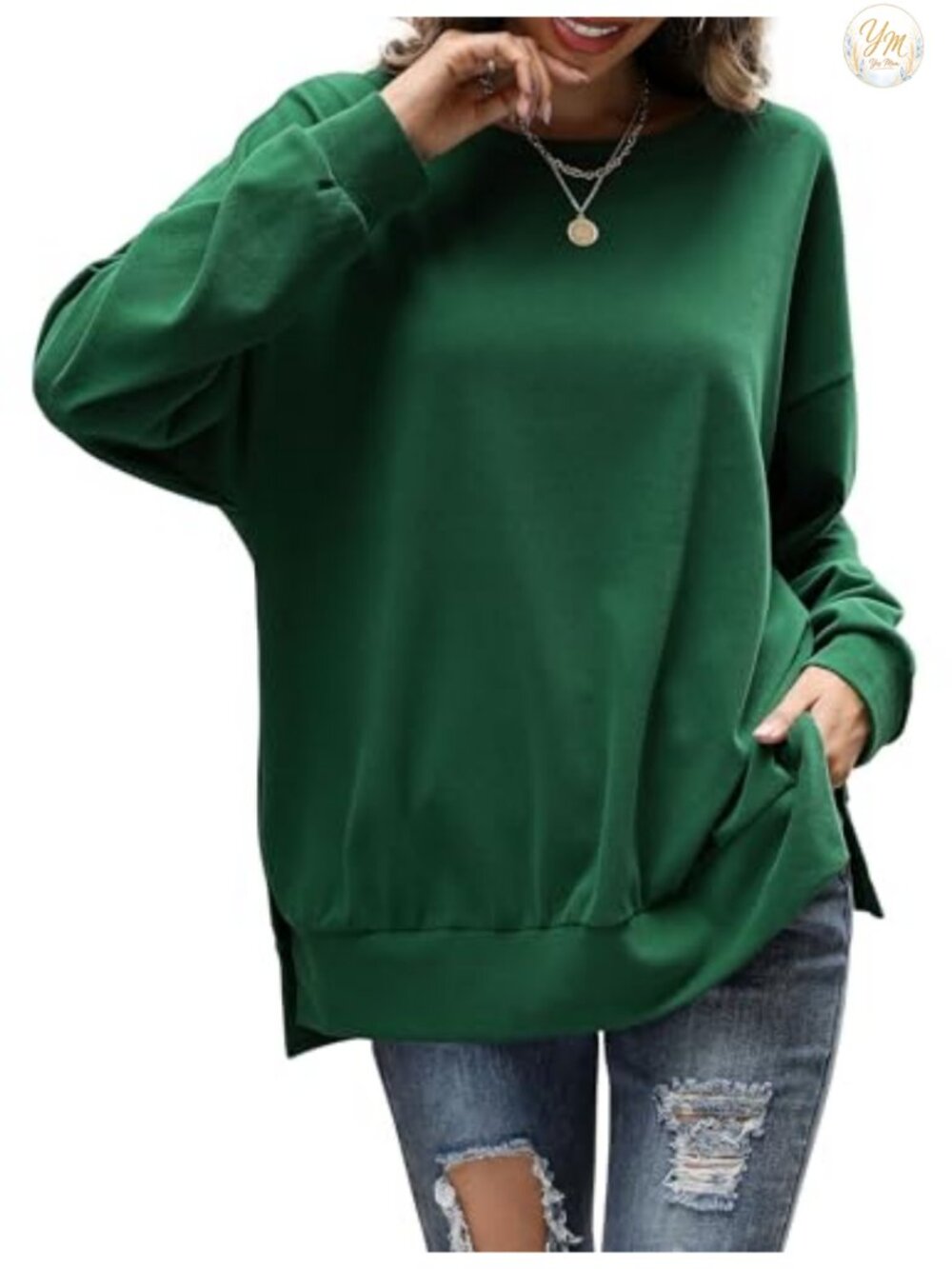 Oversized Crew Neck Long Sleeve Sweatshirt Tunic Top Casual Pullover